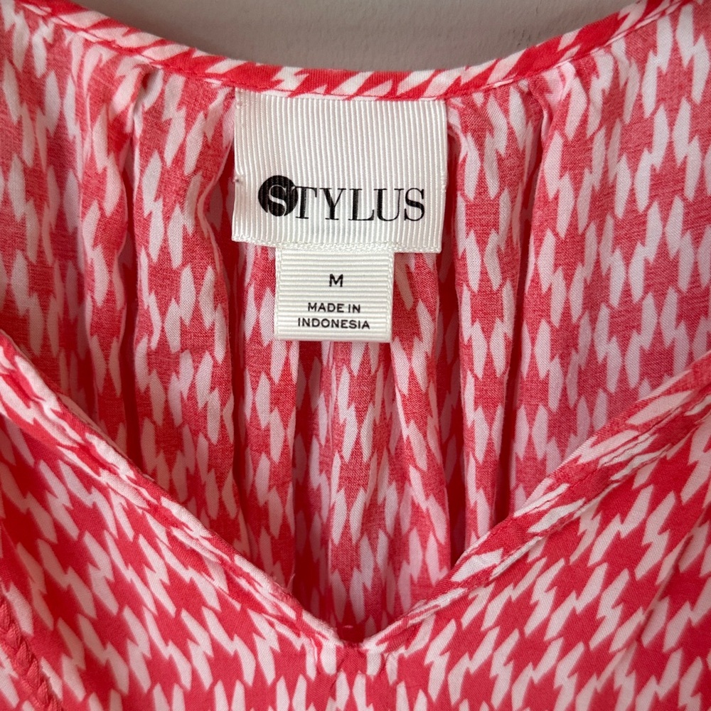 Stylus Dubarry Coral White Tassel Tie Sleeveless Rayon Blouse - Picture 3 of 6